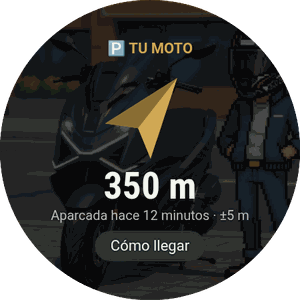 Brújula apuntando a la moto aparcada a 350 m